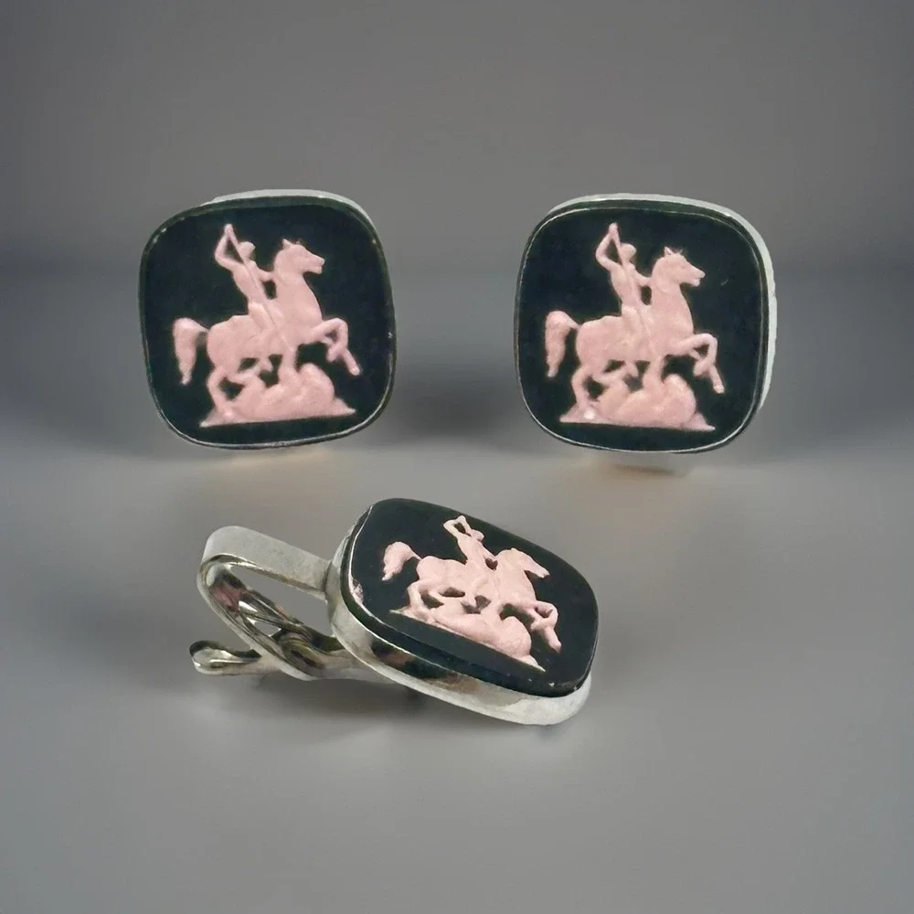 VTG Cufflinks & Tie Clips Lot Gold Silver Tone Mix Geometric Horse Tree Star